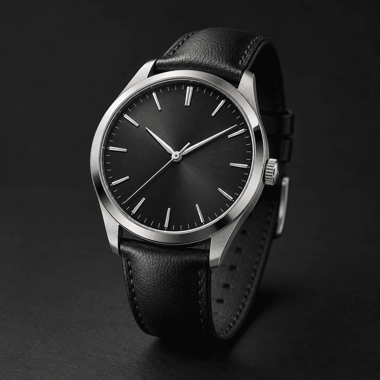 Illustrative unbranded classic steel watch; not customer inventory.